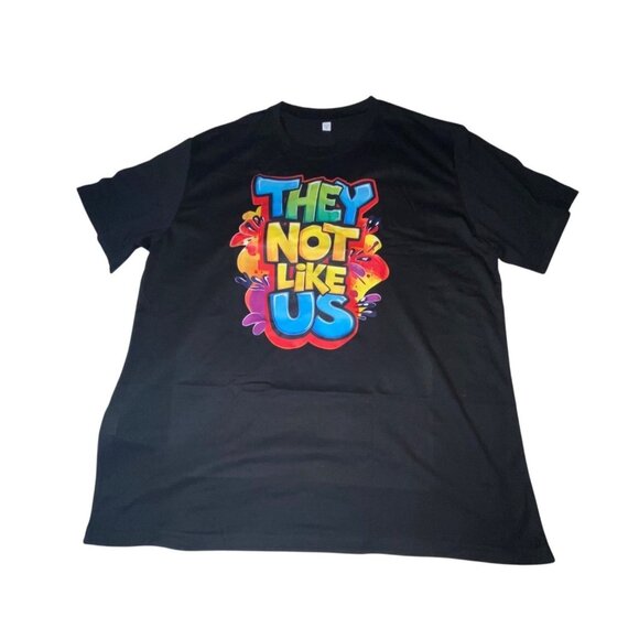 They Not Like Us Black T-Shirt XL Colorful Graphic Short Sleeve Cotton Crewneck - Picture 1 of 5